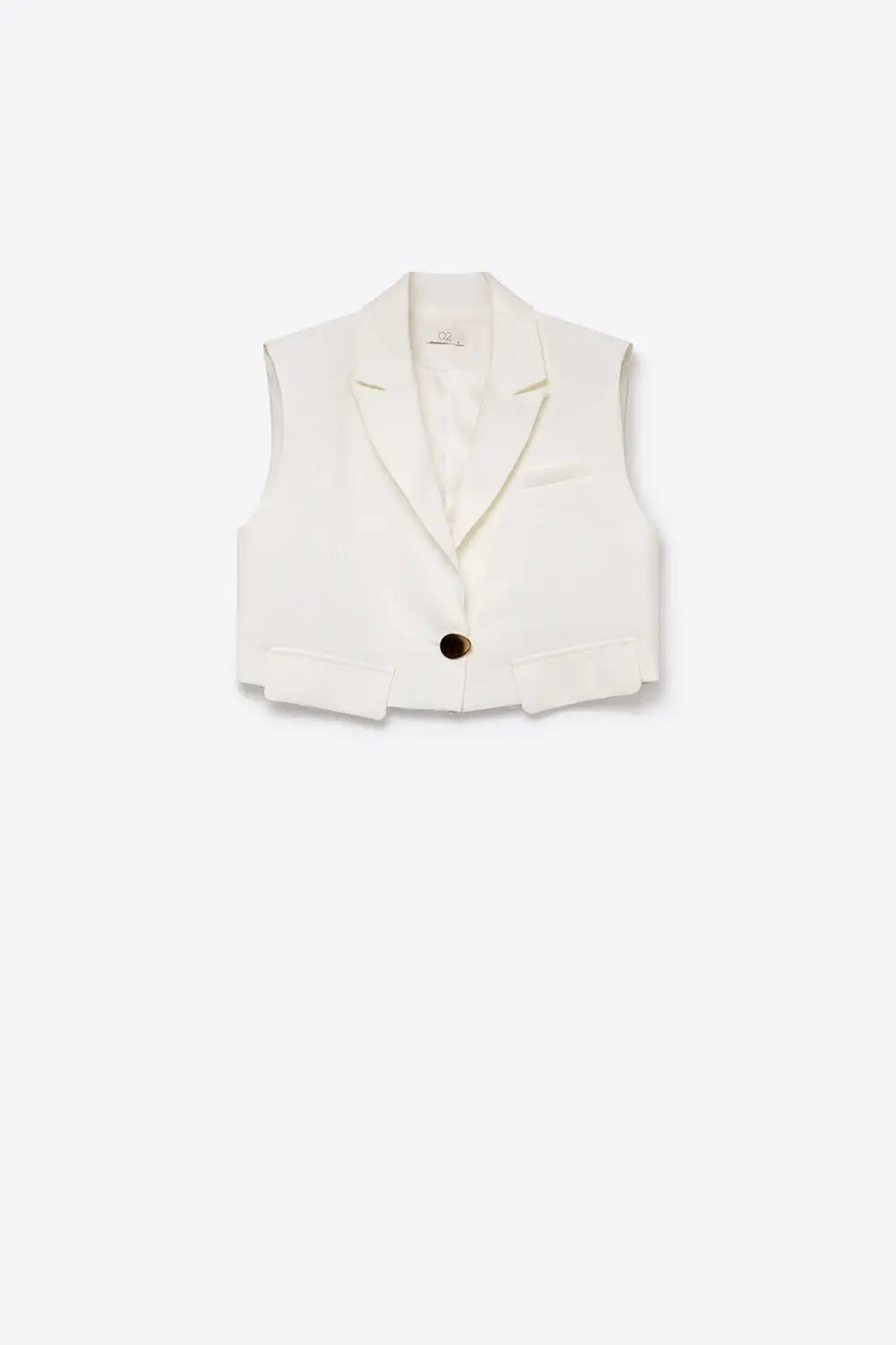 White Woven Tailored Shawl Lapel Single Button Cropped Vest - Jackets