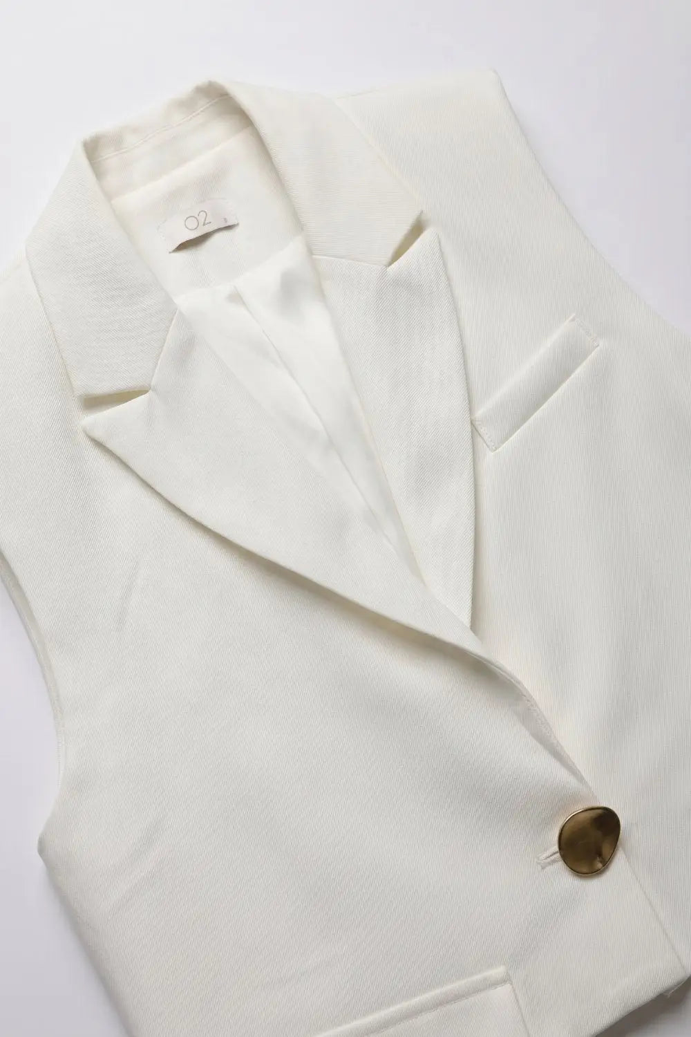 White Woven Tailored Shawl Lapel Single Button Cropped Vest - Jackets