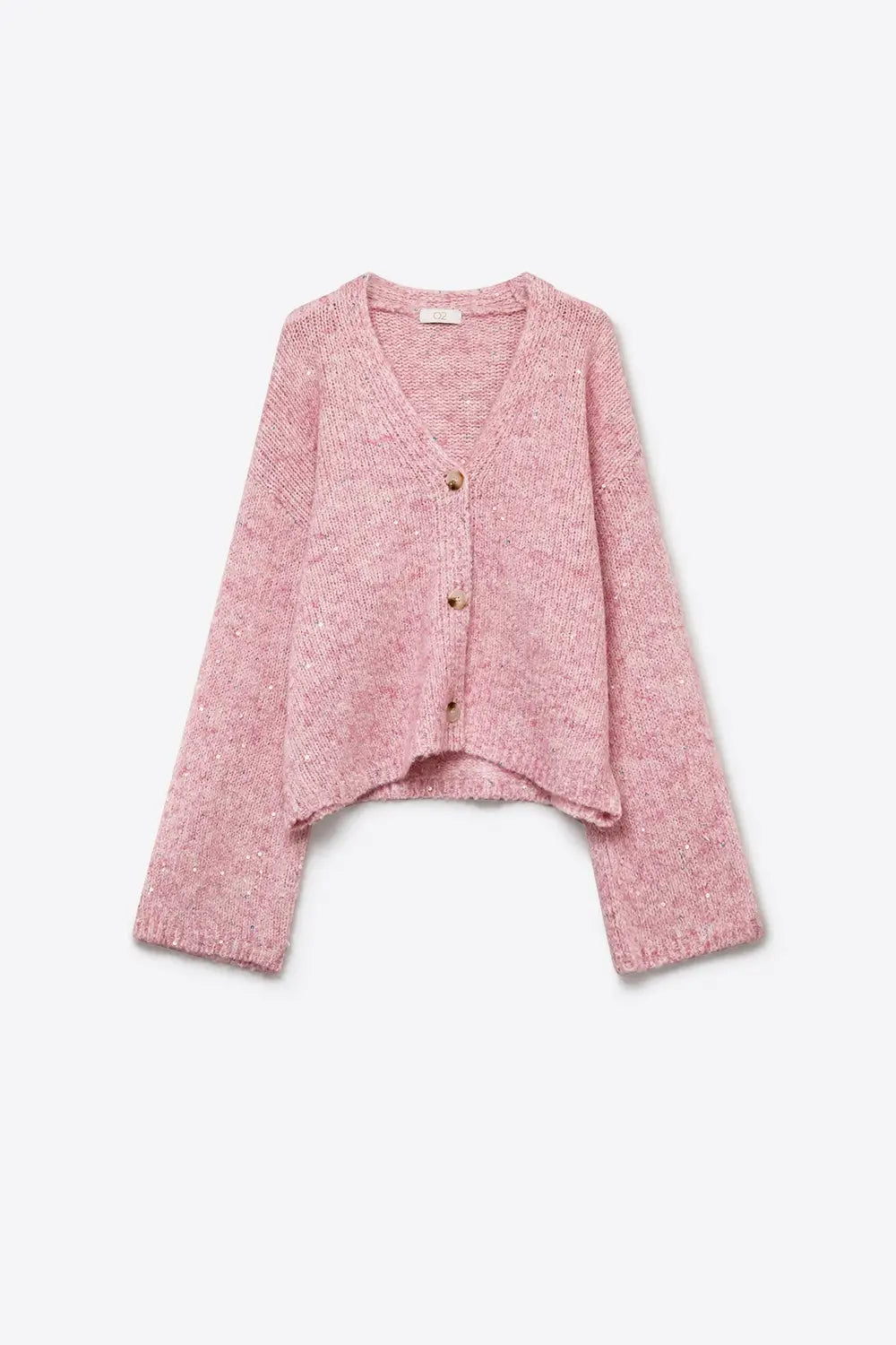 Pink fluffy Knit Button Front Relaxed Fit Cardigan with sequin details - PINK / ONE - Cardigans