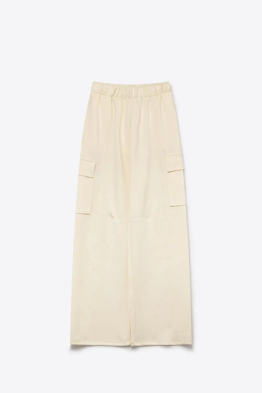 Cream viscose Elastic Waist Cargo Pocket Wide Leg Pants - Pants