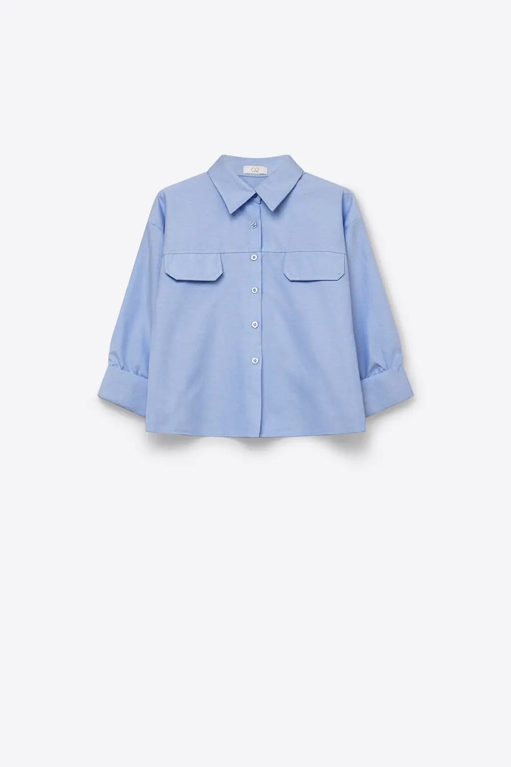 Light Blue oxford fabric Cropped Shirt with 3/4 sleeves - BLUE / ONE - Shirts