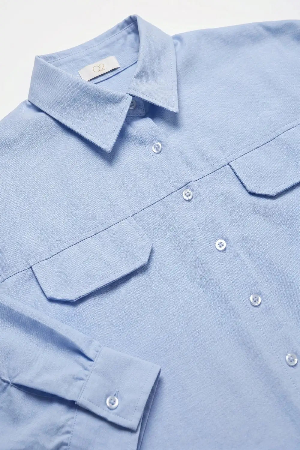Light Blue oxford fabric Cropped Shirt with 3/4 sleeves - BLUE / ONE - Shirts