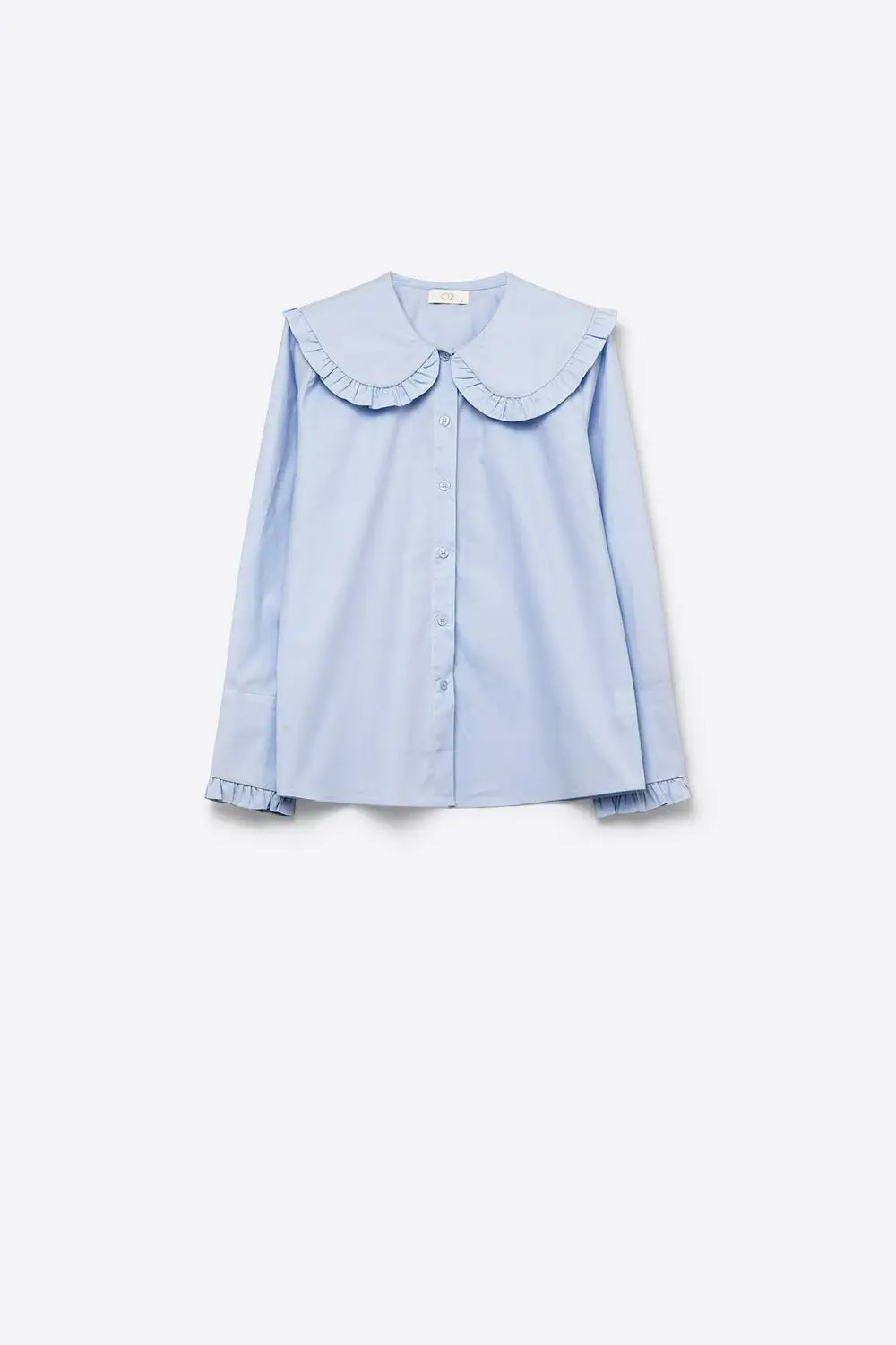 Light Blue Poplin Ruffle Collar Long Sleeve Regular Fit Shirt - Shirts