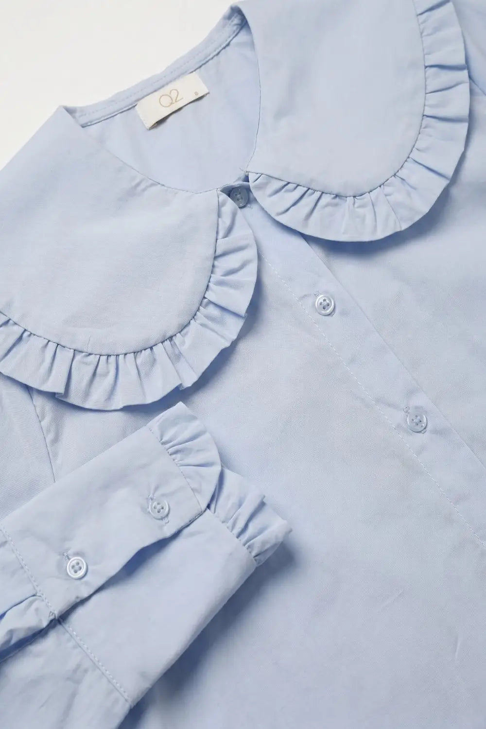 Light Blue Poplin Ruffle Collar Long Sleeve Regular Fit Shirt - Shirts