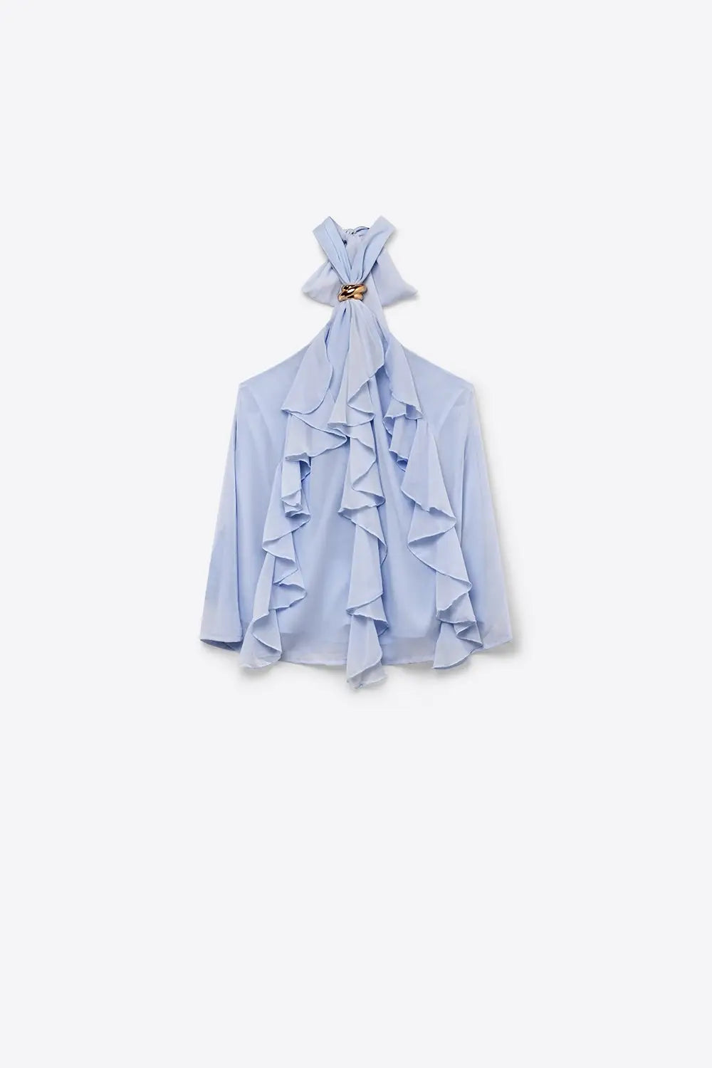 Chiffon Ruffle Halter Neck Top in Light Blue - Tops