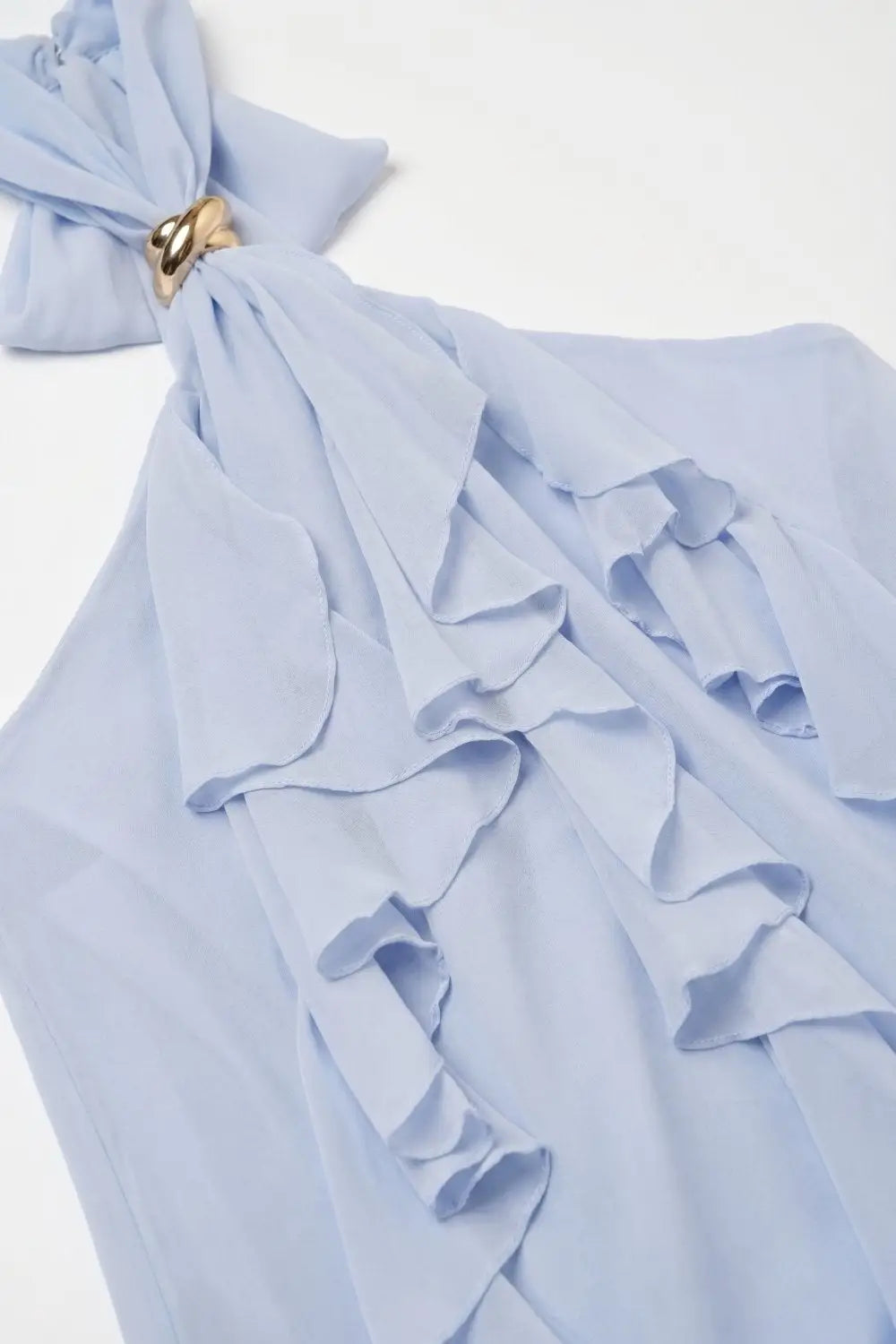 Chiffon Ruffle Halter Neck Top in Light Blue - Tops