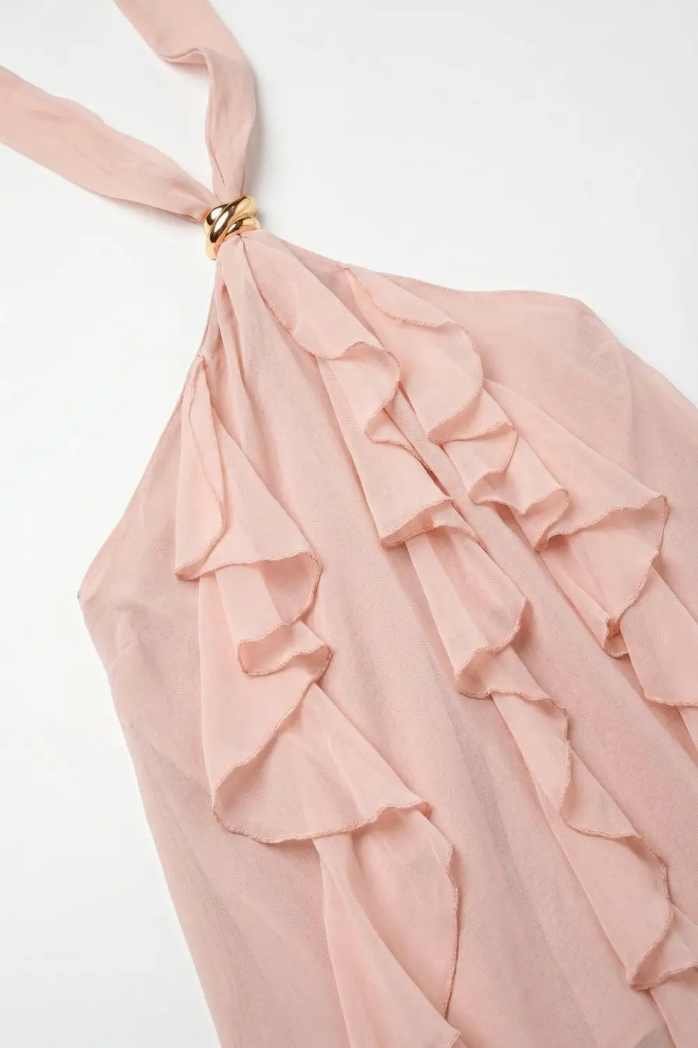 Chiffon Ruffle Detail Halter Neck Sleeveless top in Light Pink - Tops