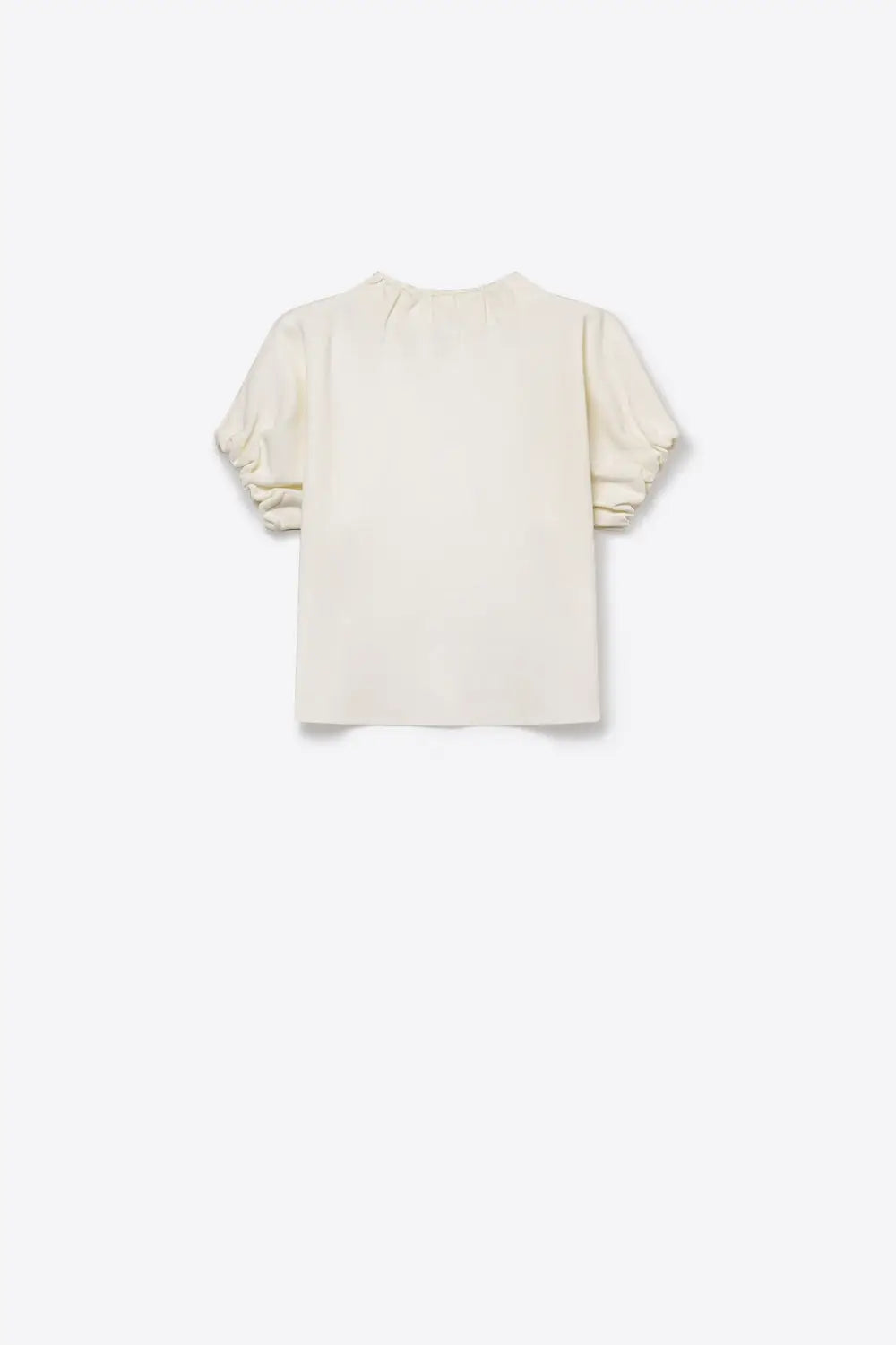 Cream Fine Knit Pleated Mock Neck Short Sleeve Sweater