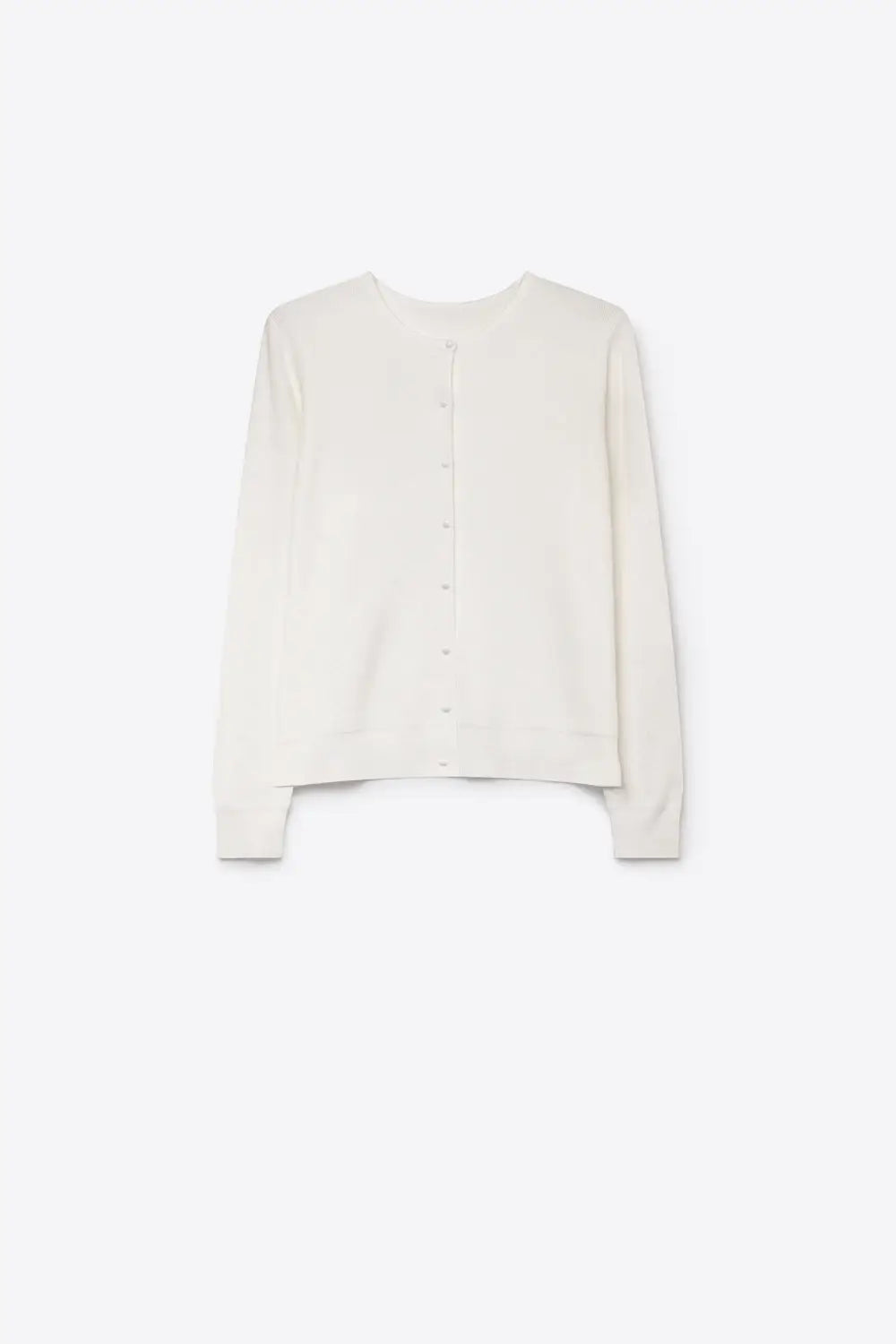 White soft Knit Crew Neck Cardigan with pearl buttons Front - CREAM / ONE - Cardigans