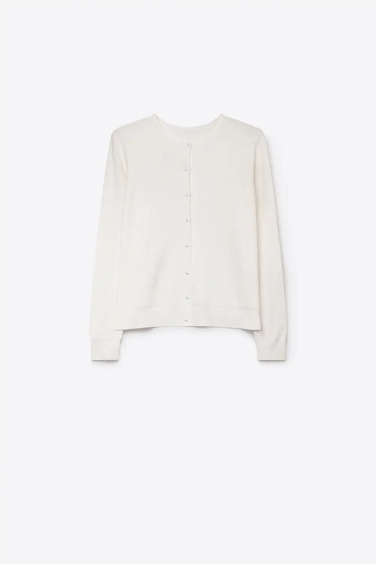 White soft Knit Crew Neck Cardigan with pearl buttons Front - CREAM / ONE - Cardigans