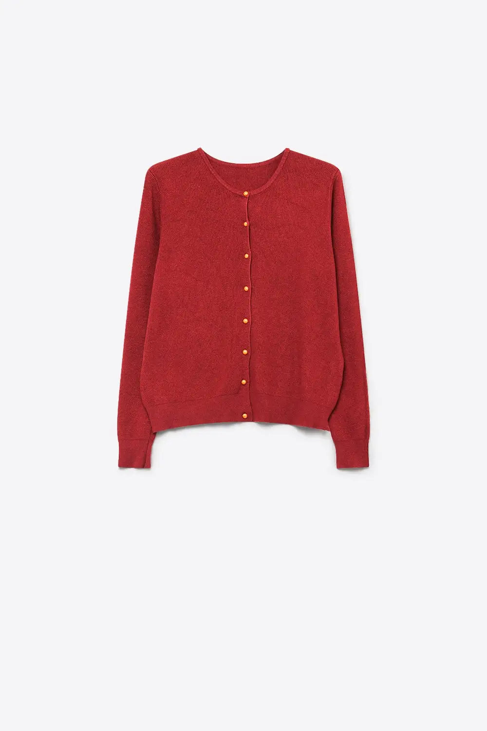Burgundy Fine Knit Button Front Crew Neck Regular Fit Cardigan Sweater - MAROON / ONE - Cardigans