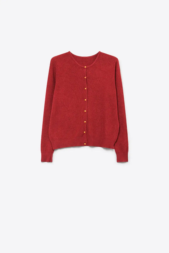 Burgundy Fine Knit Button Front Crew Neck Regular Fit Cardigan Sweater - MAROON / ONE - Cardigans