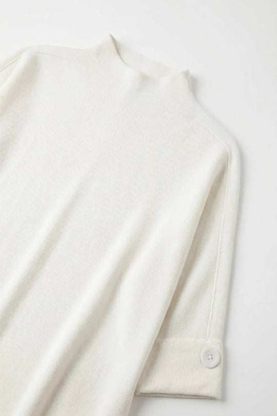 White Knitted Sweater with Button Details - WHITE / ONE - Sweaters