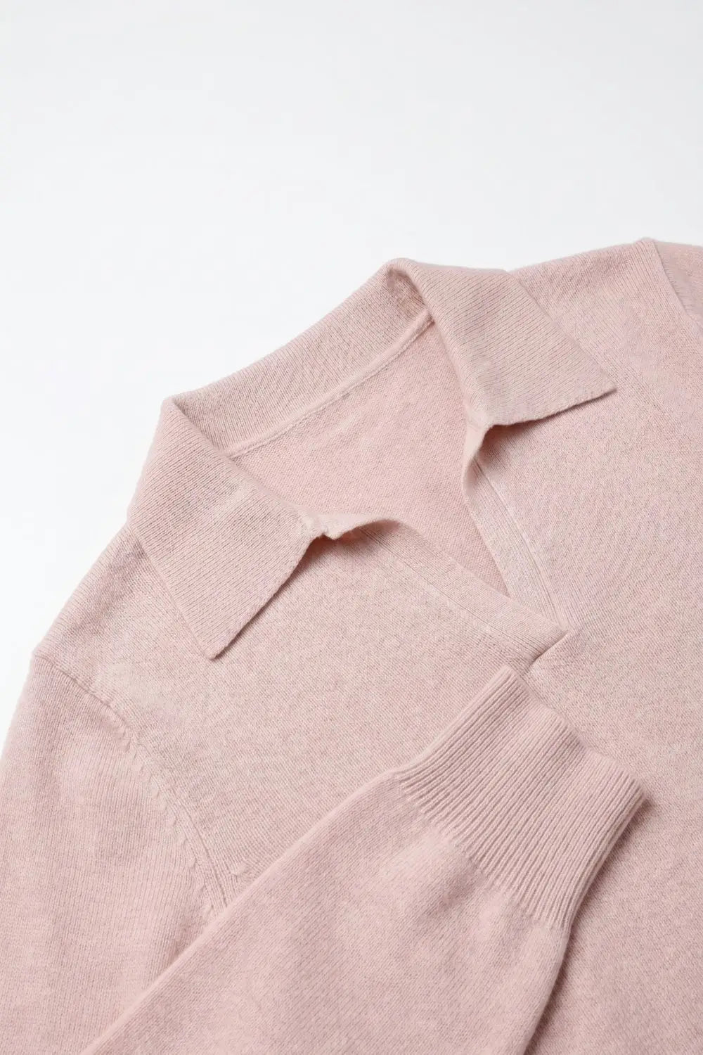 Knitted polo collar with V-neckline no button placket in old pink - PINK / ONE - Polos