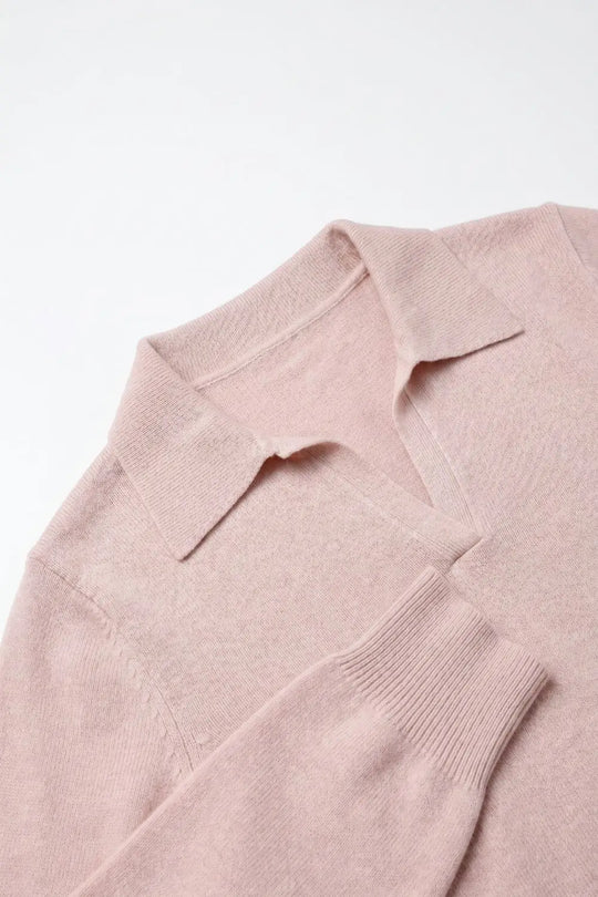 Knitted polo collar with V-neckline no button placket in old pink - PINK / ONE - Polos