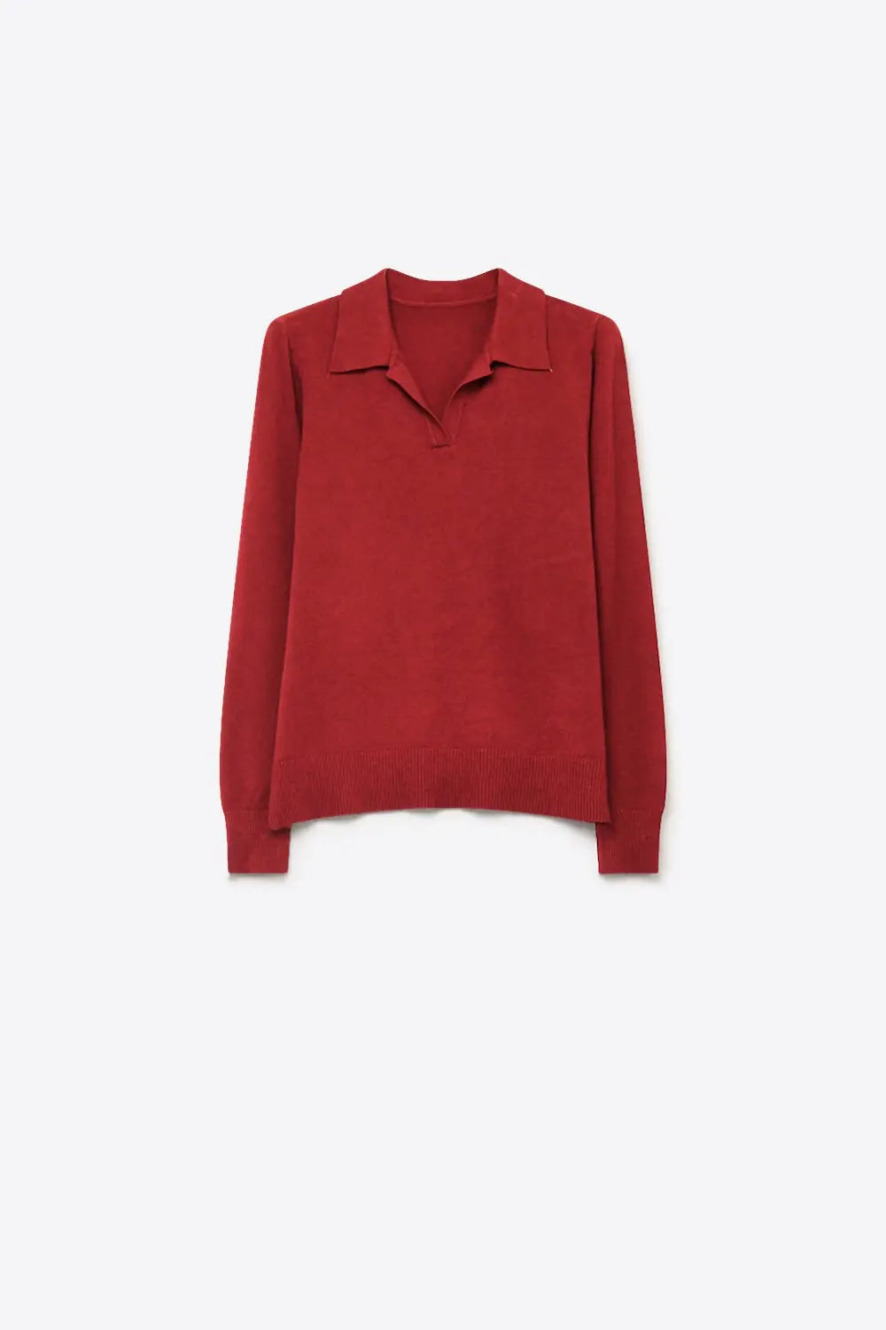 Burgundy Fine Knit Polo Collar Long Sleeve Regular Fit Sweater - MAROON / ONE - Polos
