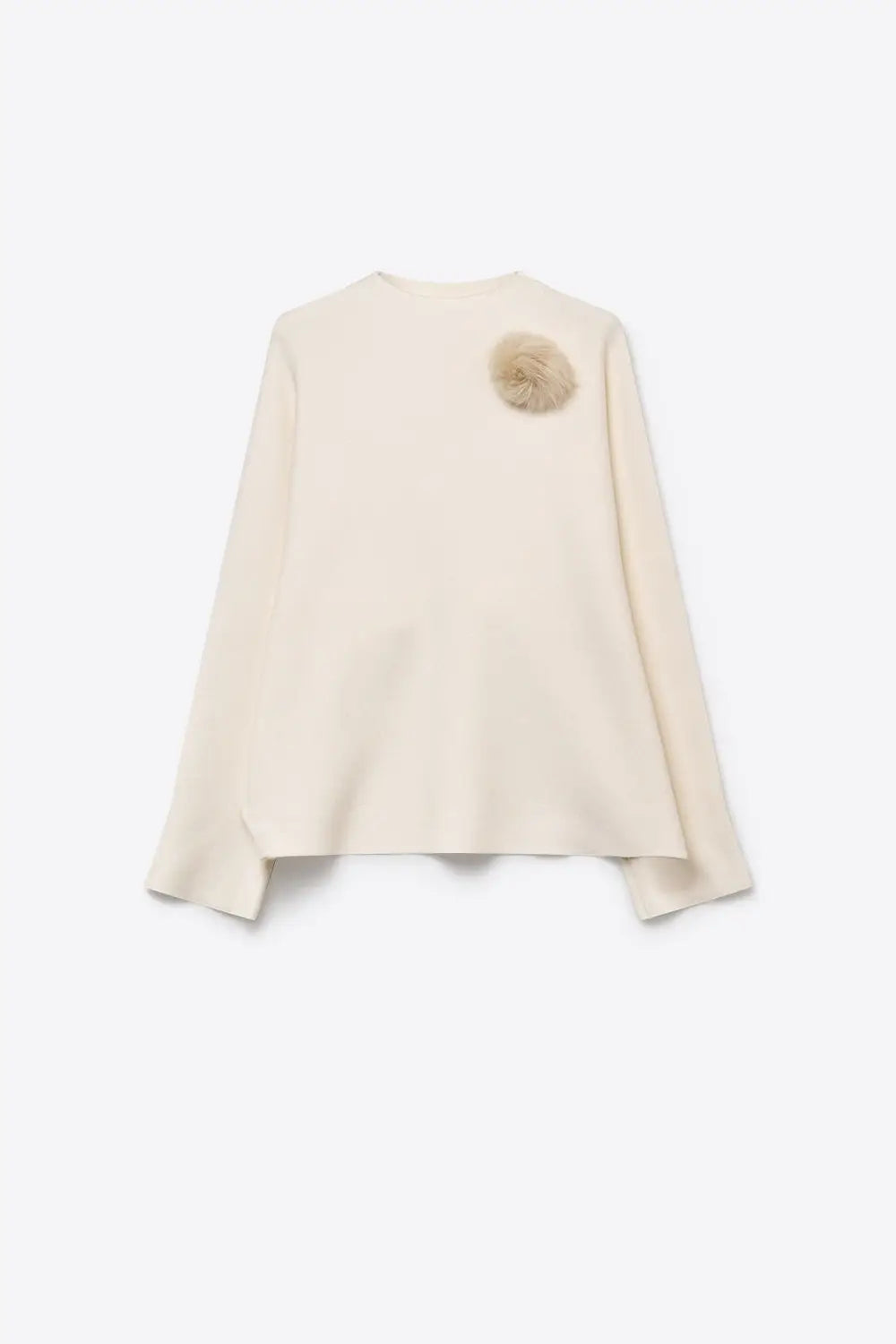Cream chunky Knit Sweater with Pom-Pom Detail