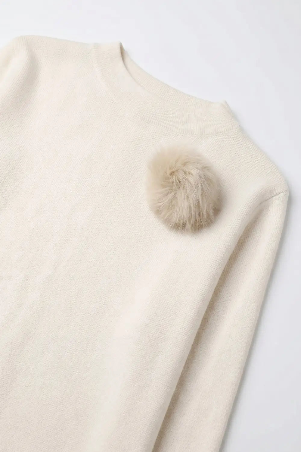 Cream chunky Knit Sweater with Pom-Pom Detail