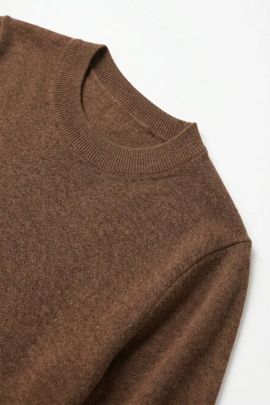 Camel Merino Wool Blend Fine Knit Crew Neck Short Sleeve Sweater