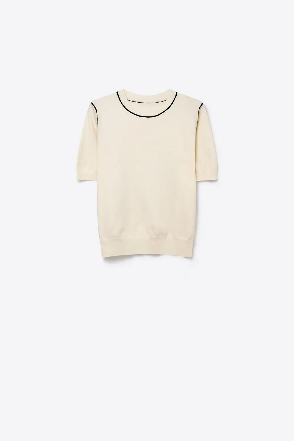 Cream Fine Knit Contrast Seam Regular Fit Short Sleeve sweater - CREAM / ONE - Sweaters