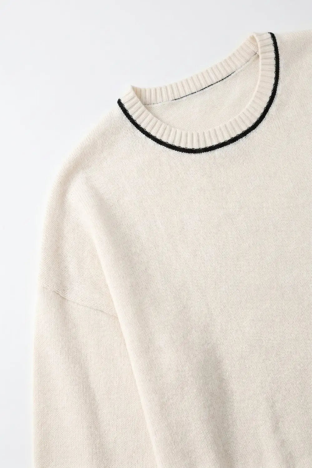 Cream chunky Knit Contrast Trim Cropped Crew Neck Sweater