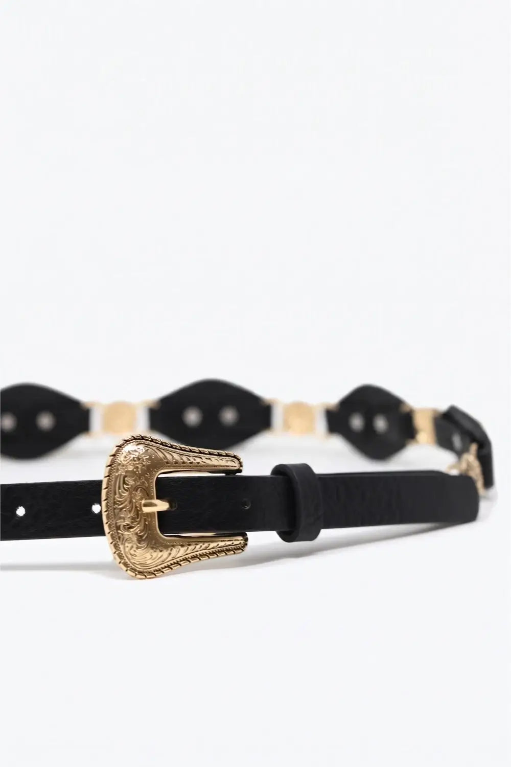 Black Faux Leather Heart Embellished Western Buckle Detail Belt - Belts