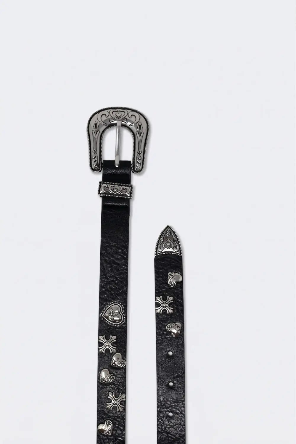 Black Faux Leather Metal Studded Silver Buckle Western Belt