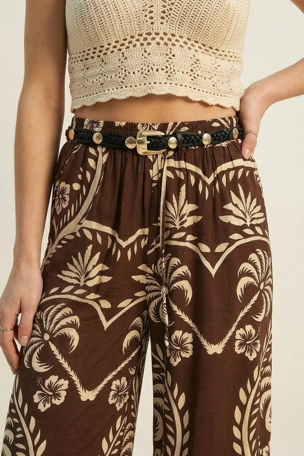 Black Braided Faux Leather Gold Buckle Stud Detail Belt - BLACK / ONE - Belts