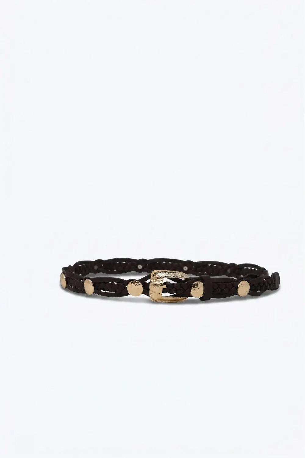 choco Braided Faux Leather Gold Studded Buckle Detail Belt