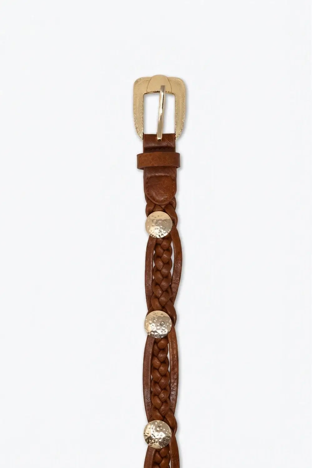 Brown Braided Faux Leather Gold Buckle Detail Waist Belt - BROWN / ONE - Belts