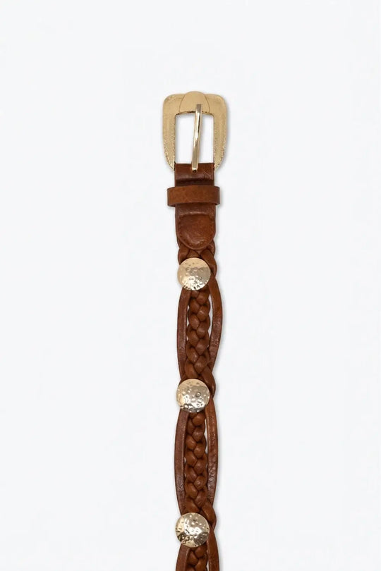 Brown Braided Faux Leather Gold Buckle Detail Waist Belt - BROWN / ONE - Belts