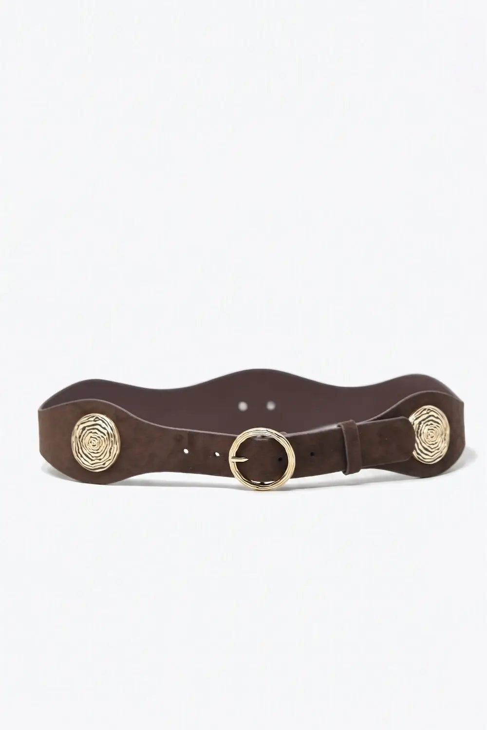 Choco Faux Suede Gold Rosette Buckle Detail Waist Belt - Belts