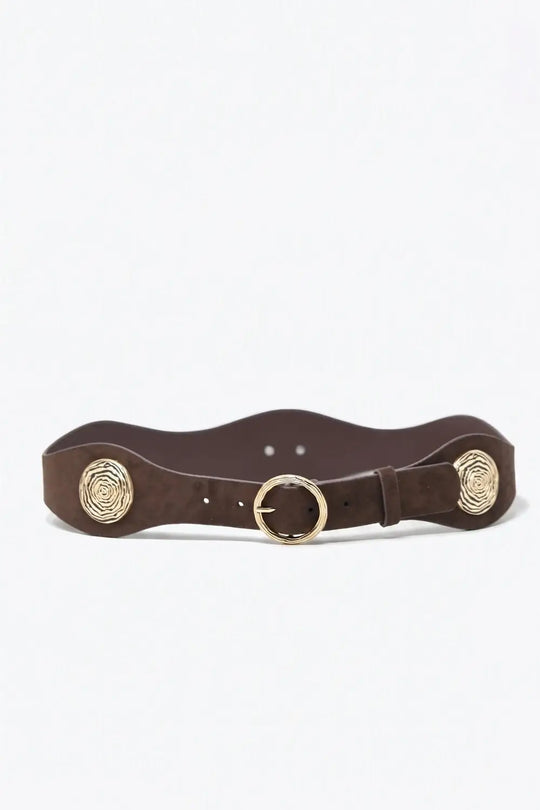 Choco Faux Suede Gold Rosette Buckle Detail Waist Belt - Belts