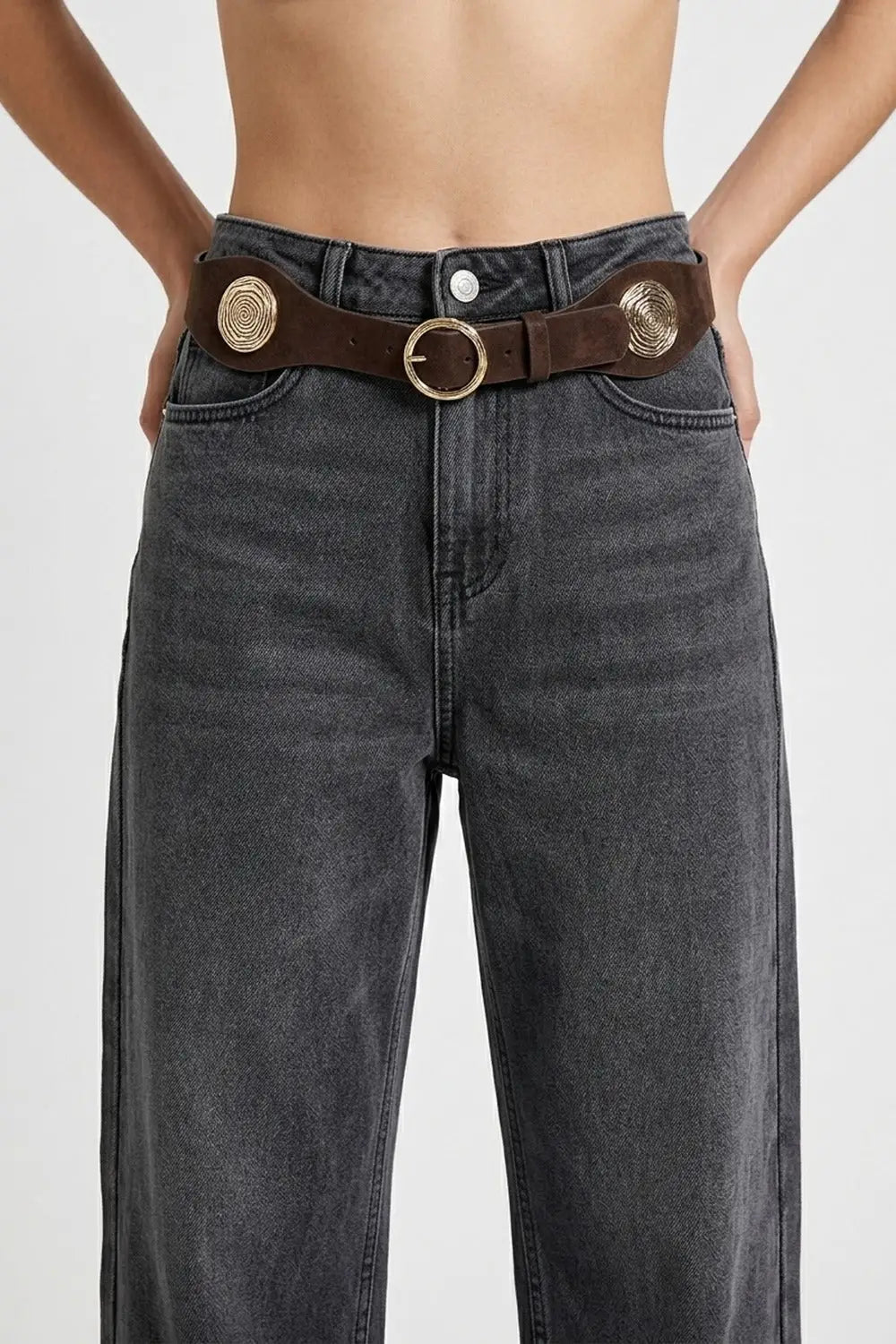 Choco Faux Suede Gold Rosette Buckle Detail Waist Belt - Belts