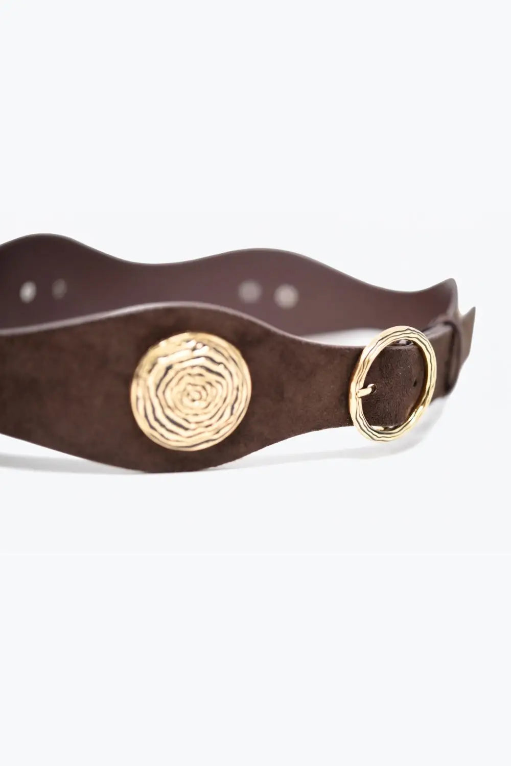 Choco Faux Suede Gold Rosette Buckle Detail Waist Belt - Belts
