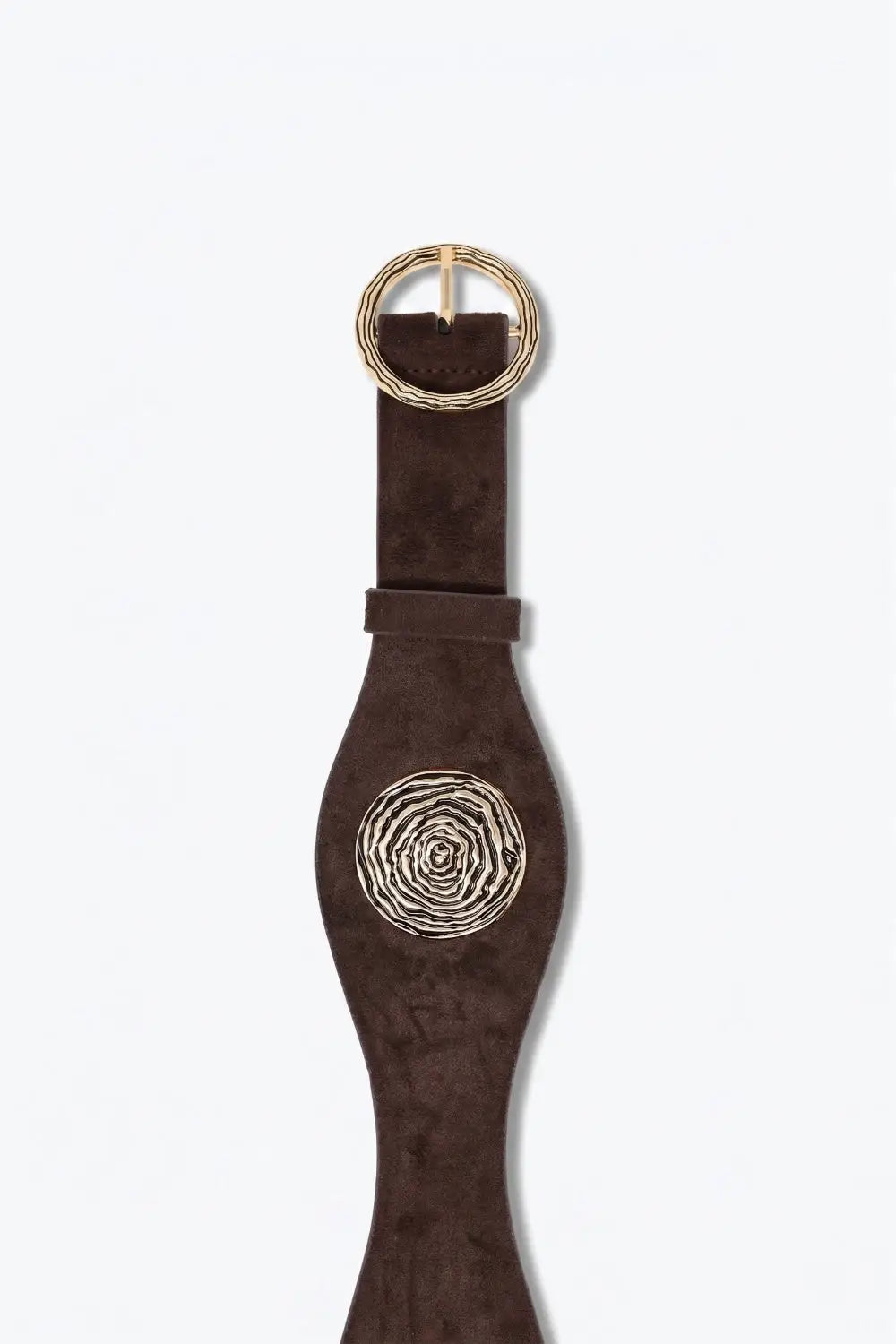 Choco Faux Suede Gold Rosette Buckle Detail Waist Belt - Belts