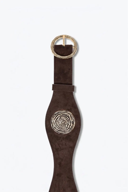 Choco Faux Suede Gold Rosette Buckle Detail Waist Belt - Belts