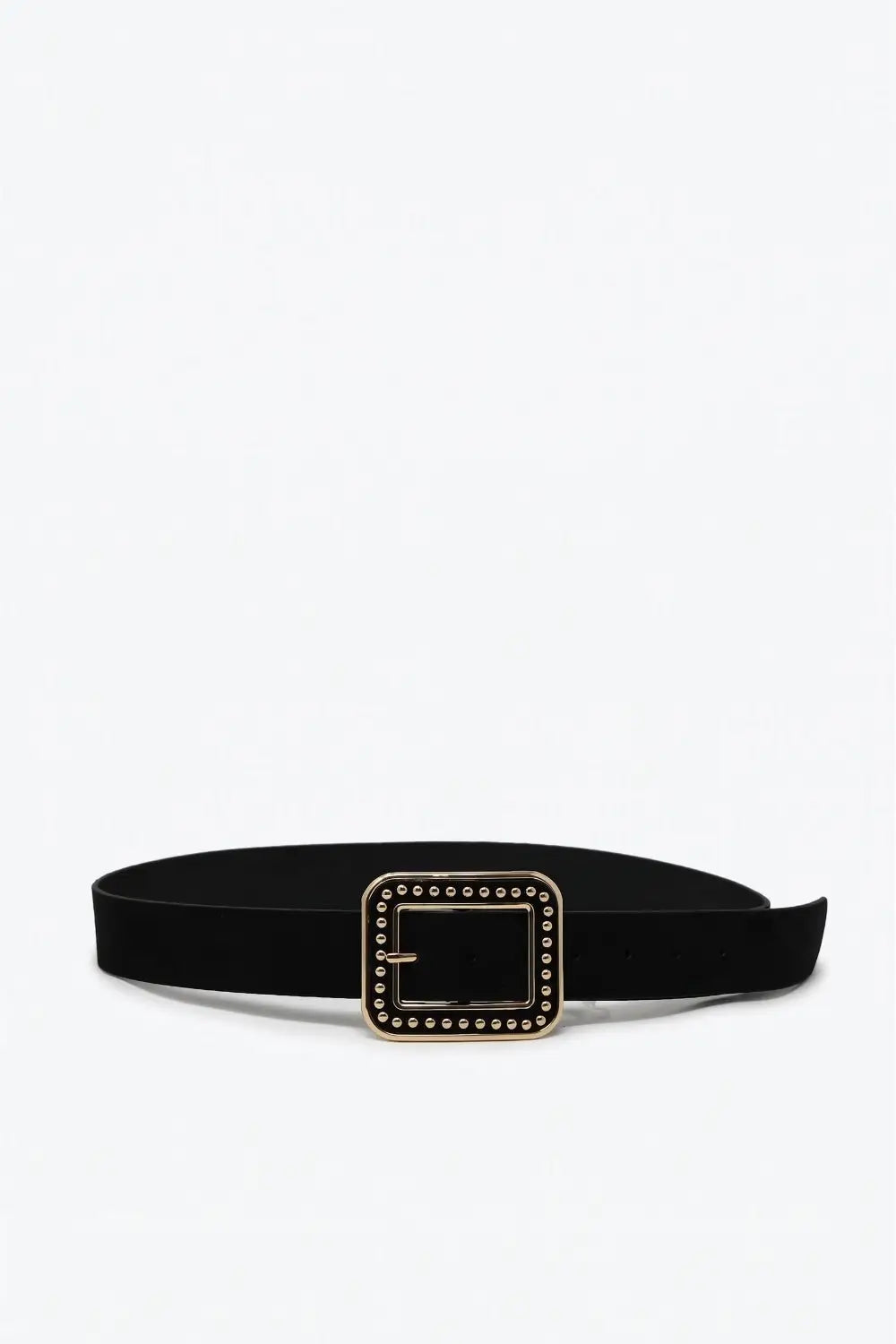 Black Faux Leather Studded Square Buckle Waist Belt - Belts
