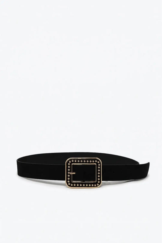 Black Faux Leather Studded Square Buckle Waist Belt - Belts