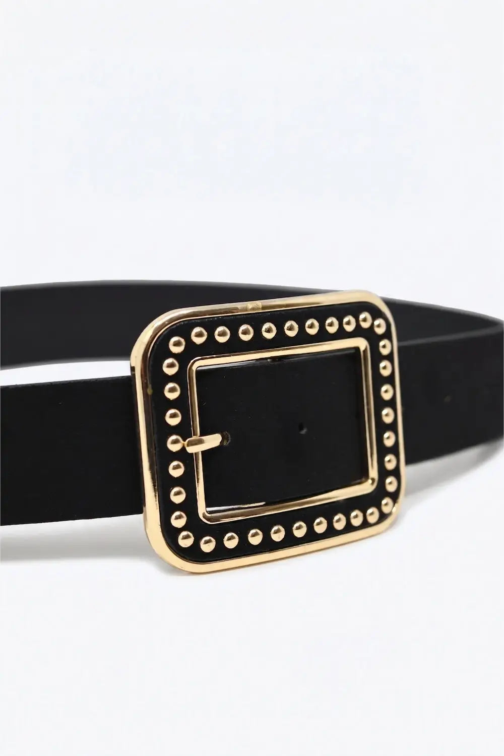 Black Faux Leather Studded Square Buckle Waist Belt - Belts