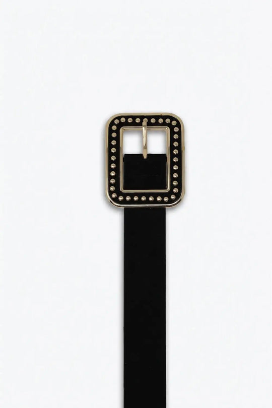 Black Faux Leather Studded Square Buckle Waist Belt - Belts