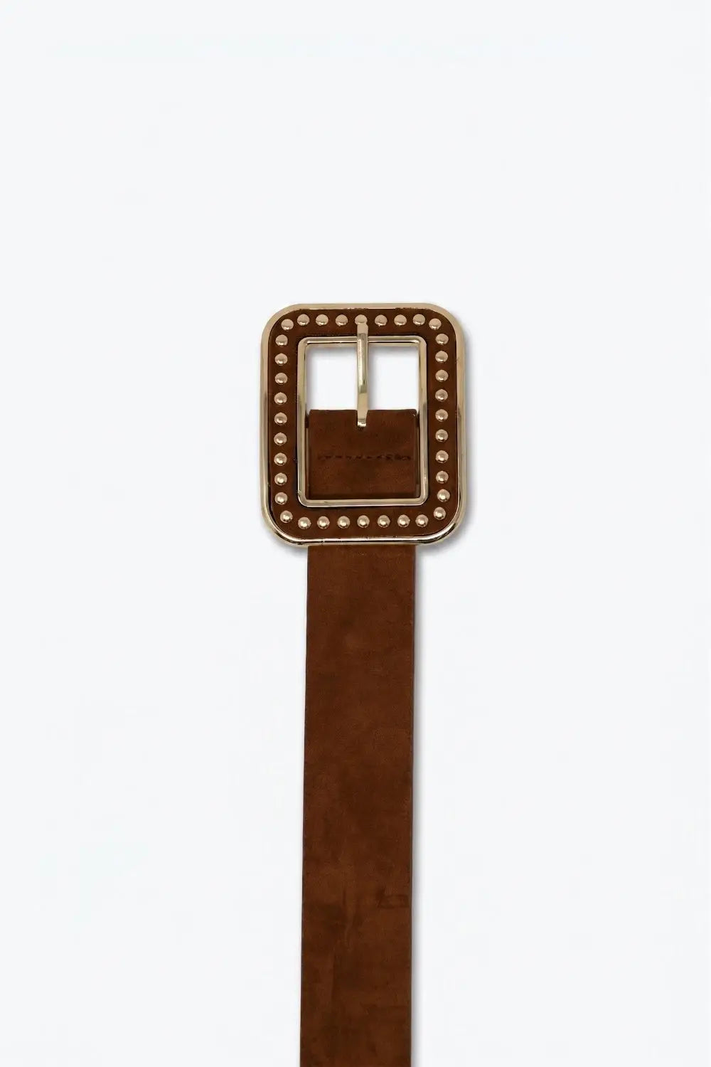 Camel Faux Leather Studded Square Buckle Wide Belt - Belts