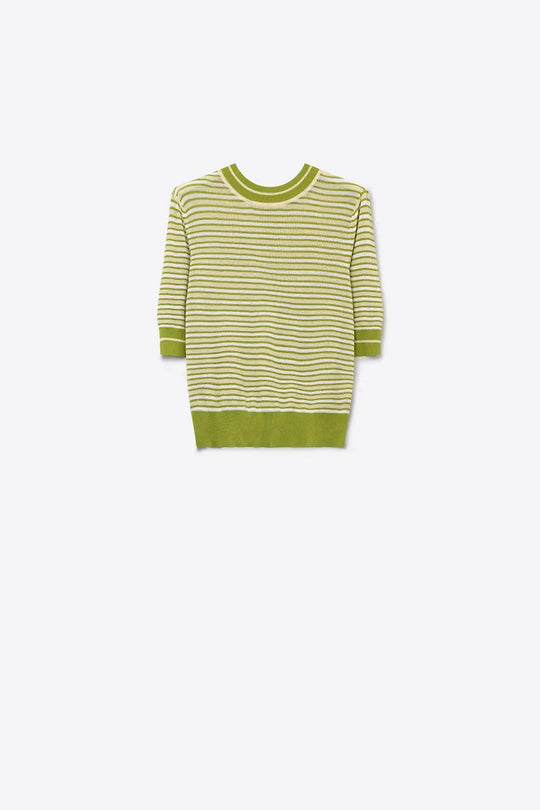 Short-Sleeve Striped Sweater in green and cream - GREEN / ONE - Sweaters