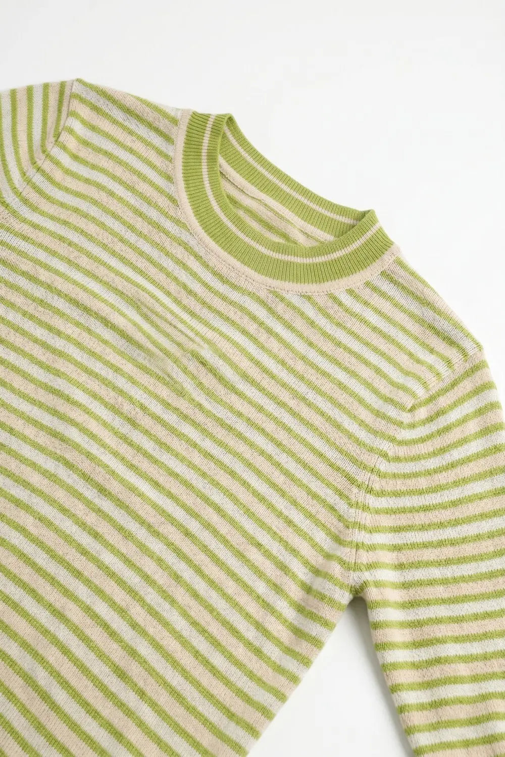 Short-Sleeve Striped Sweater in green and cream - GREEN / ONE - Sweaters