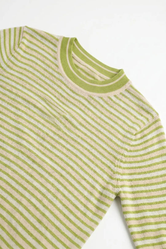Short-Sleeve Striped Sweater in green and cream - GREEN / ONE - Sweaters