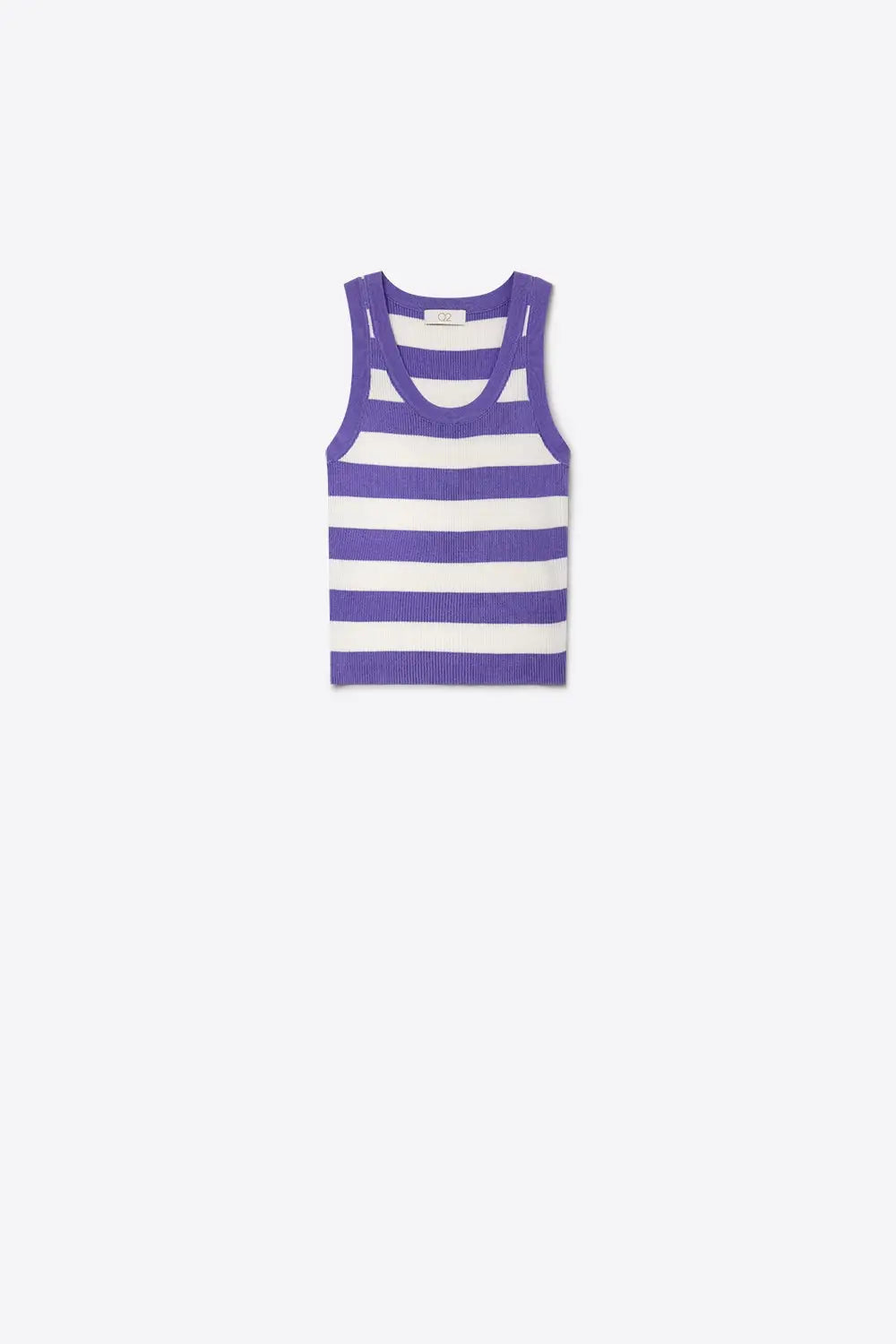 Lilac Stripe Ribbed Knit Scoop Neck Cropped Tank Top - PURPLE / ONE - Tops
