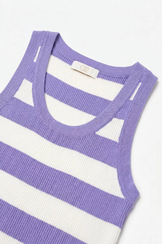 Lilac Stripe Ribbed Knit Scoop Neck Cropped Tank Top - PURPLE / ONE - Tops