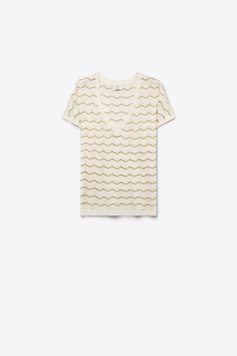 white Geo Knit V-Neck Short Sleeve Regular Fit Top - WHITE / ONE - Sweaters