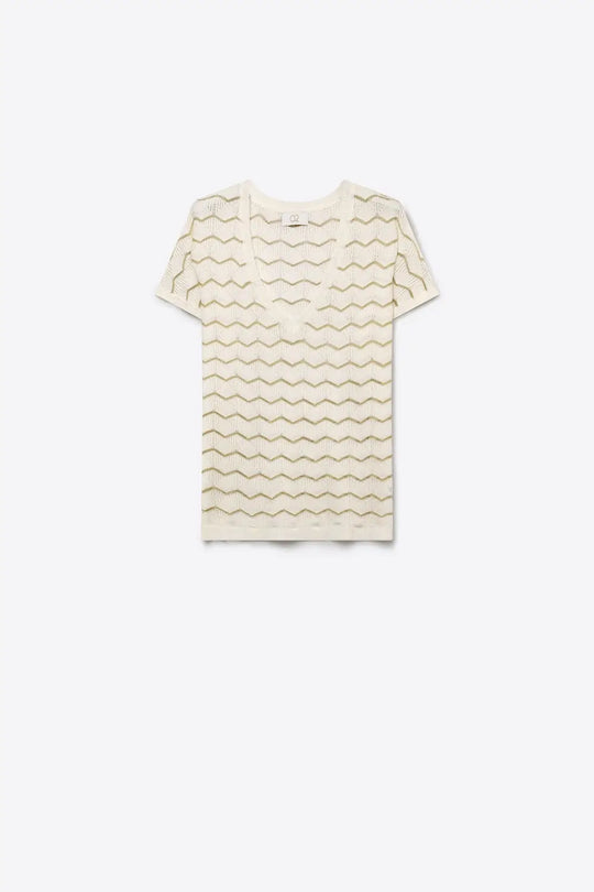 white Geo Knit V-Neck Short Sleeve Regular Fit Top - WHITE / ONE - Sweaters