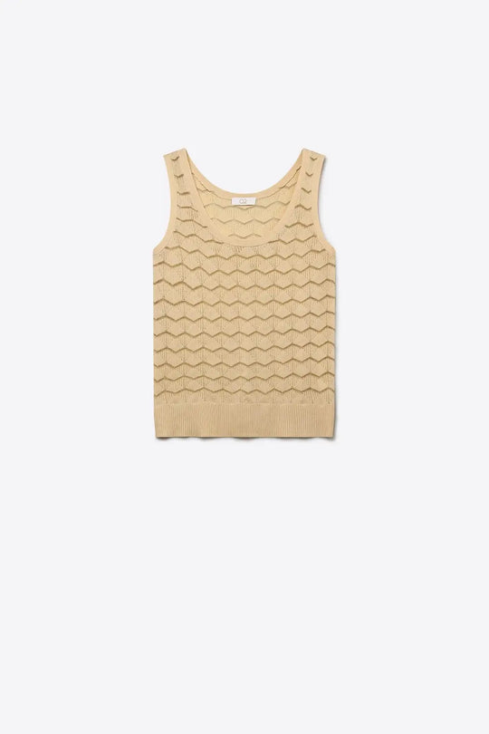 Beige Geo Knit Textured Sleeveless Top - BEIGE / ONE - Tops